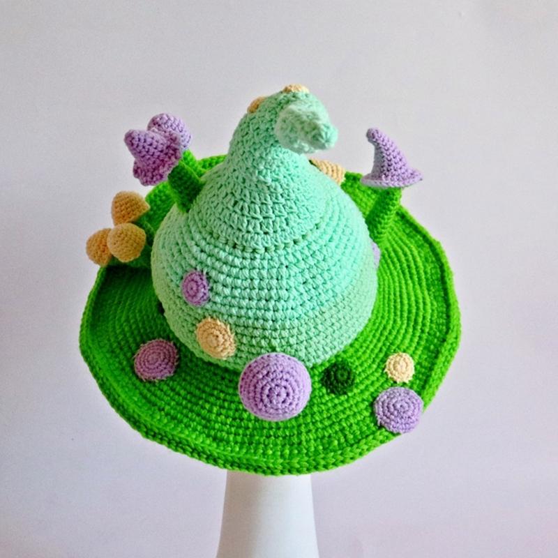 Halloween Knitted Fairy Hat with Mushroom Decor Wizard Hat Men Women Party Headgear Cosplay Hat Festivals Party Props
