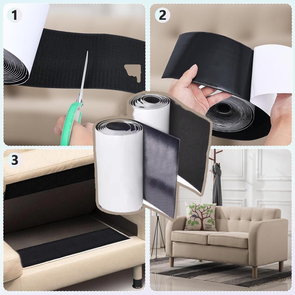 1set Wide Hook and Loop Tape with Adhesive, Nylon Self Adhesive Heavy Duty Strips Fastener for Sofa, Keep Couch Cushions from Sl