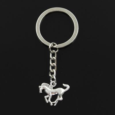 Fashion 30mm Key Ring Metal Key Chain Keychain Jewelry Antique Silver Color Plated Running Horse Steed 17x22mm Pendant