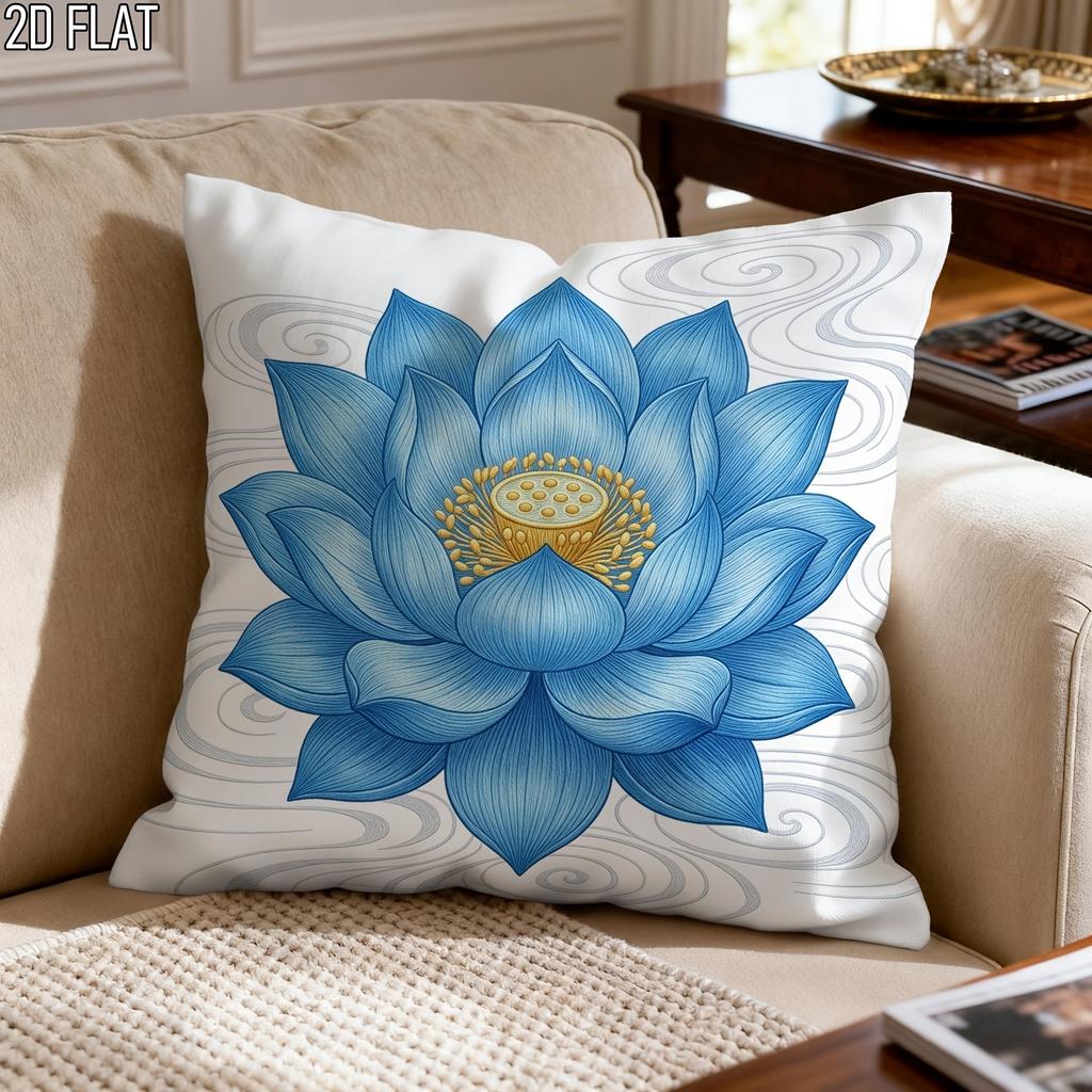 Blue Lotus Flower Throw Pillow Cover Zen Wave Print Cushion Case For Boho Yoga Spa Meditation Home Decor