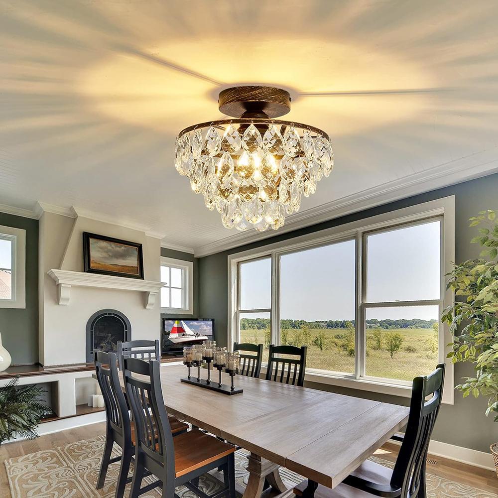 Moderne kleine Kristall-Deckenleuchte Mini Bronze Semi-Flush Mount Kronleuchter Leuchte für Flur Schlafzimmer Badezimmer Schrank e27