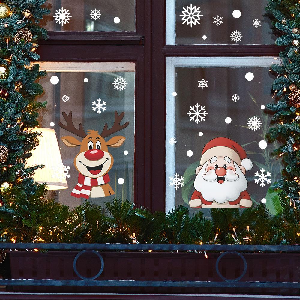 Christmas Atmosphere Santa Claus and Reindeer Snowflake Festive Glass Door and Window Decorative Stickers