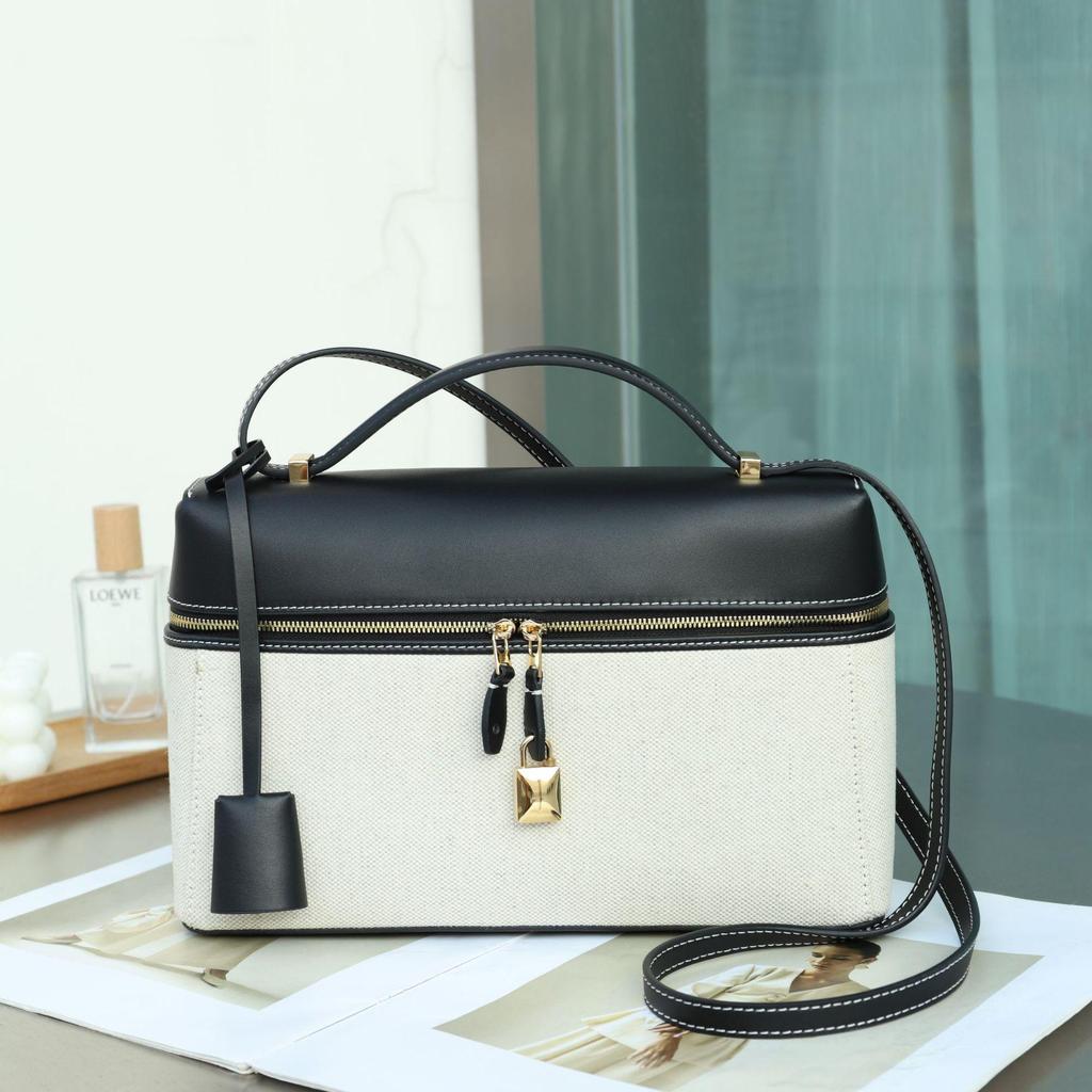 LP27 Women's Large Capacity Genuine Leather & Canvas Handbag - Versatile Messenger & Lunch Bag