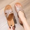 2025 Women Sandals Summer Fashion Leather Open Toe Slip On Walking Shoes Female Slippers Breathable Plus Size 35-42 Mother Shoes