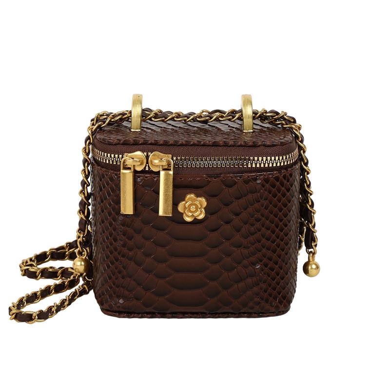 Fashion Crocodile Texture Women Casual Small Square Bag With Chain Golden