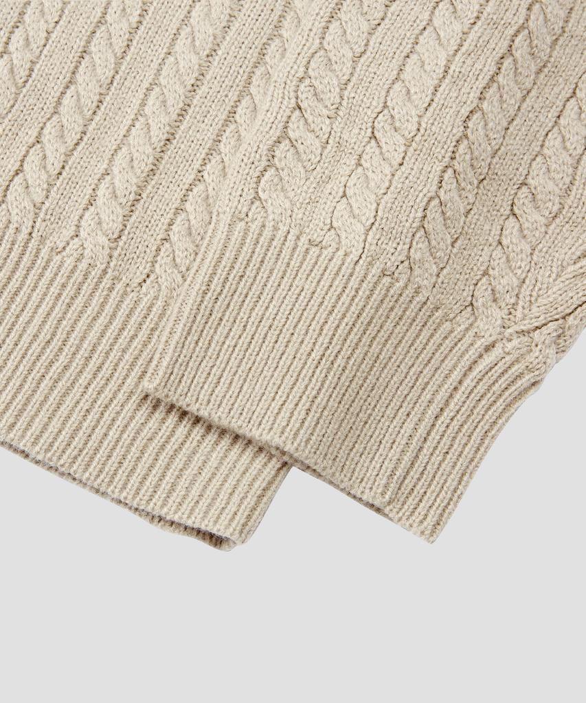 AGOD Crew Neck Oversized Cable Sweater Knit [Beige]