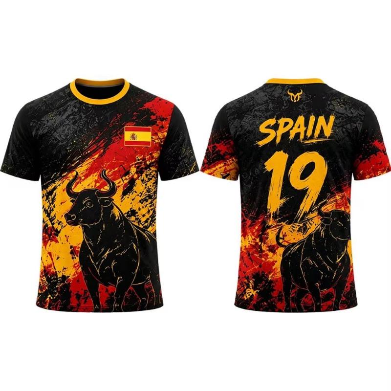 2026-27 Spain Flag Print Jersey T-shirt New Men's Breathable and Quick-drying Soccer Training Uniform Summer Unisex Casual Tops