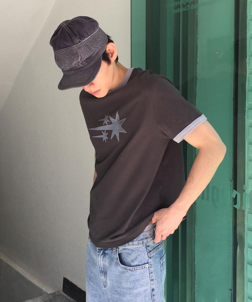 NICEGHOSTCLUB Vintage 3Star Basic Ringer Tee_Charcoal(Ng2Gmut538A)