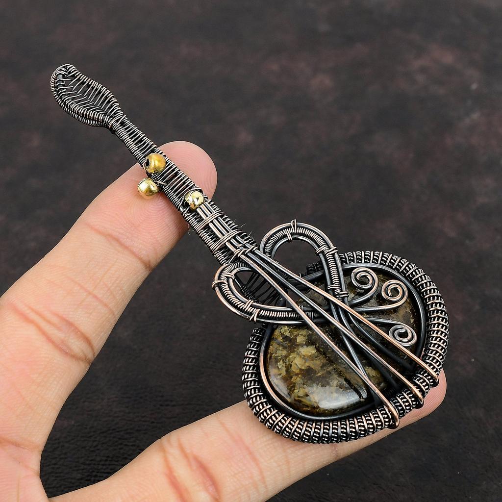 Bronzite Pendant Copper Wire Wrapped Pendant Bronzite Guitar Pendant Wrapped Jewelry Handmade Pendant Unique Copper Jewelry Gemstone Pendant