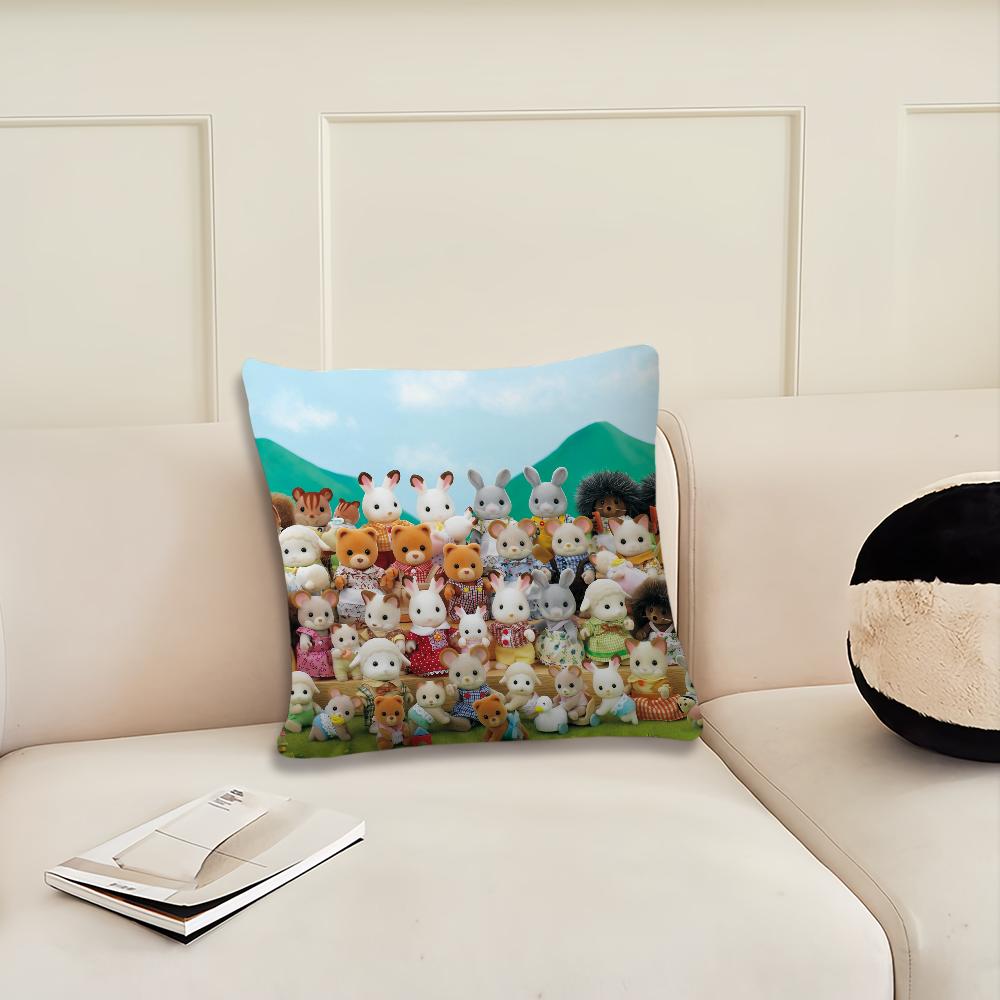 Cute Cartoon S-Sylvanian Family Cushion Cover Living Room Headboard Office Cushion Bedroom Cushion Sofa Nap Time Pillow Case