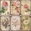 Pastoral Style Flower Plaque Metal Tin Sign Lavender Rose Retro Plates Poster for Living Room Home Garden Wall Decor 20x30cm
