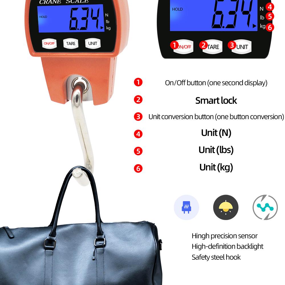 300kg Mini Crane Scale Portable LCD Electronic Digital Industrial Crane Scale Heavy Duty Hanging Weighting Hook Scales