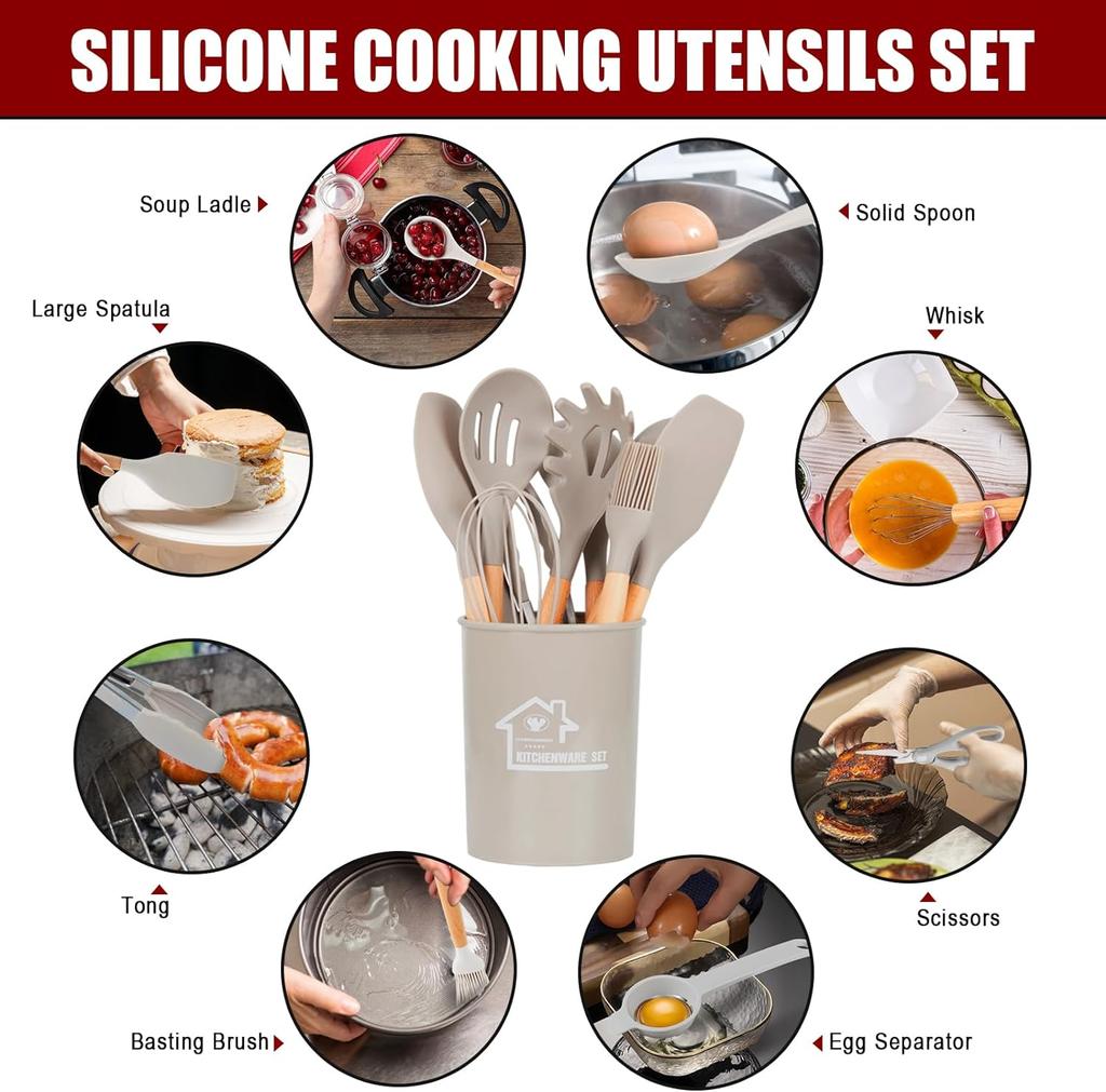 Silicone Kitchenware Set with Wooden Handle 29-piece Set