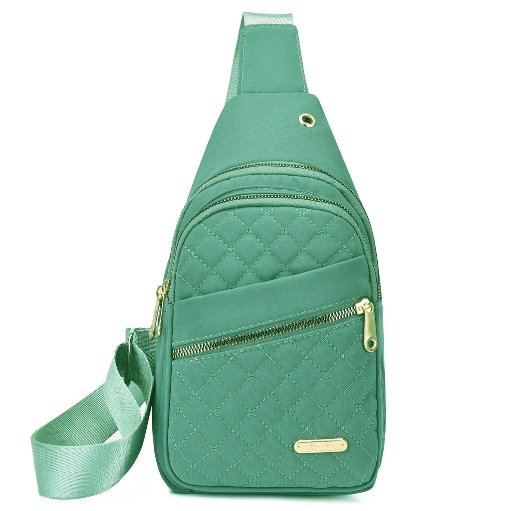 Diamond Quilted Nylon Chest Bag, Multi Zipper Pockets Adjustable Wide Strap Women Crossbody Fanny Pack For Sports Travel Daily Use