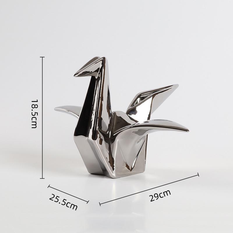 Ceramic Handicrafts Silver Paper Crane Geometric Bird Sculpture Origami Decorative Figurines Home Decoration Accessories