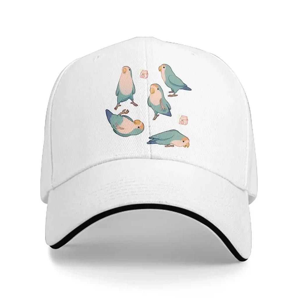 Playful Blue Lovebirds Baseball Caps Peaked Cap Parrot Birds Pet Sun Shade Hats for Unisex Women