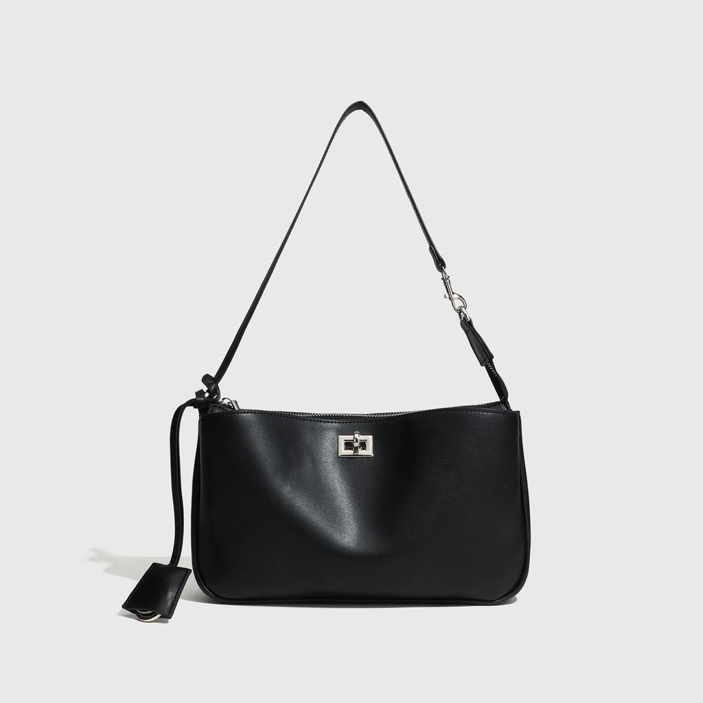 Korean Solid Color Shoulder Bag Underarm Bag Lock Small Square Bag Motorcycle Handbag Bag French Crossbody Bag Simple