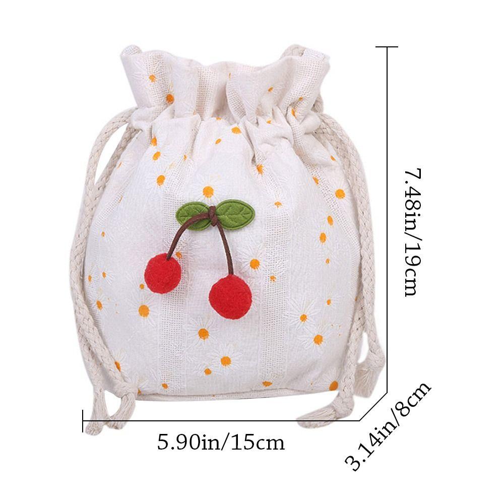 Korean Cute Canvas Cherry Bucket Bag for Women Summer Simple Casual Small Crossbody Bag Female Fashion Shoulder Bags