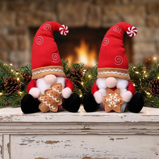 Charming Christmas Gift Sets Gnome Decoration, Nordic Red Santa Figurine, Tomte Swedish Window Display Dolls Elf Ornament with Tree/Snowflake