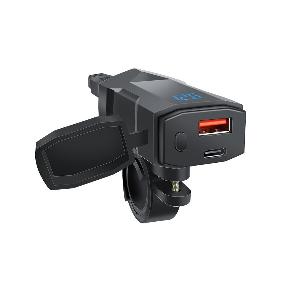 Motorcycle USB C Charger 100W Super Fast Emergency Two-Way Charging Moto Battery Charger & Voltmeter 2 Ways Installation