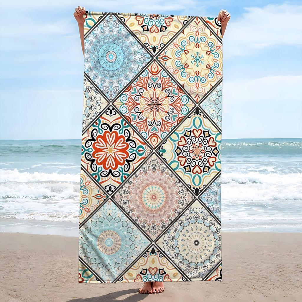 1 Large Bohemian Mandala Beach Towel - Ultra-Soft Microfiber,Quick-Dry Absorbent with Sun Protection Vibrant Multicolor Tropical