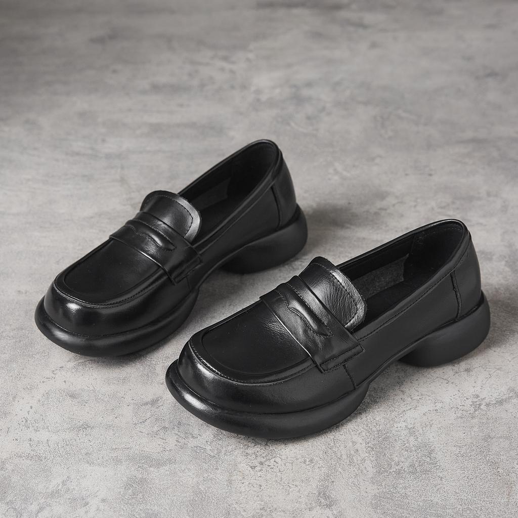 Spring new thick heel casual leather shoes women's soft surface rubber sole one pedal versatile small leather shoes women