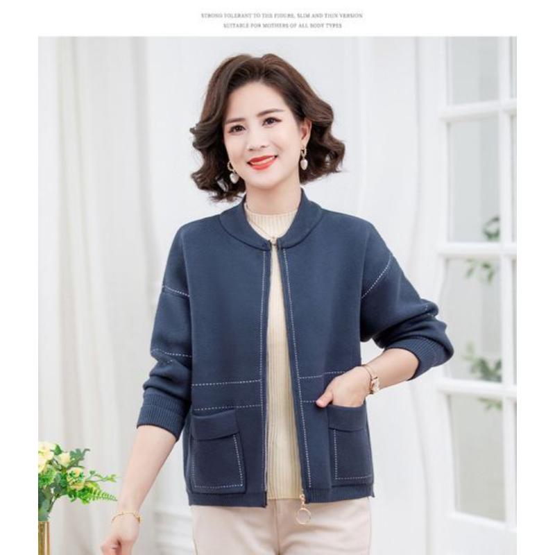 Mom Wear Autumn Winter Knitted Cardigan Top Middle-aged Women's Fashionable Jacket Hoodie Versatile Loose