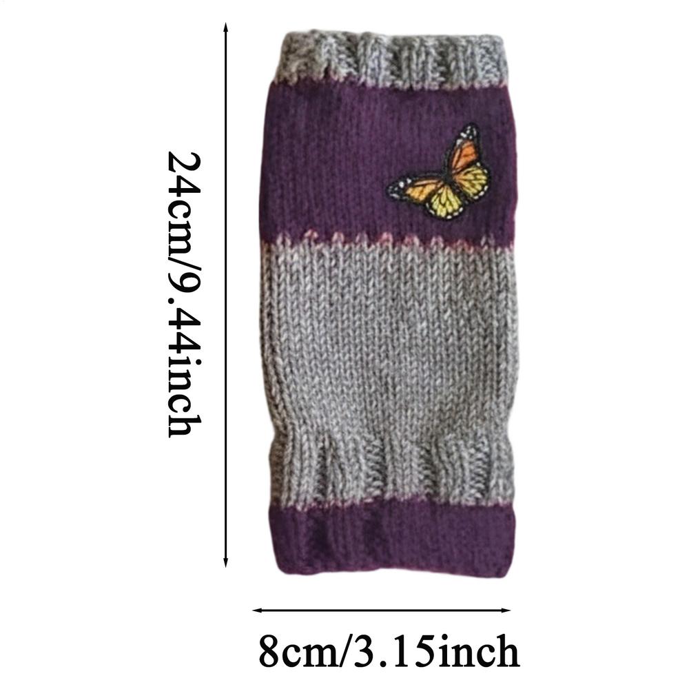 

Knit Fingerless Gloves Warm Embroidery Butterfly Women Knitted Half Finger Gloves For Ladies Adults Teens Students Commuting