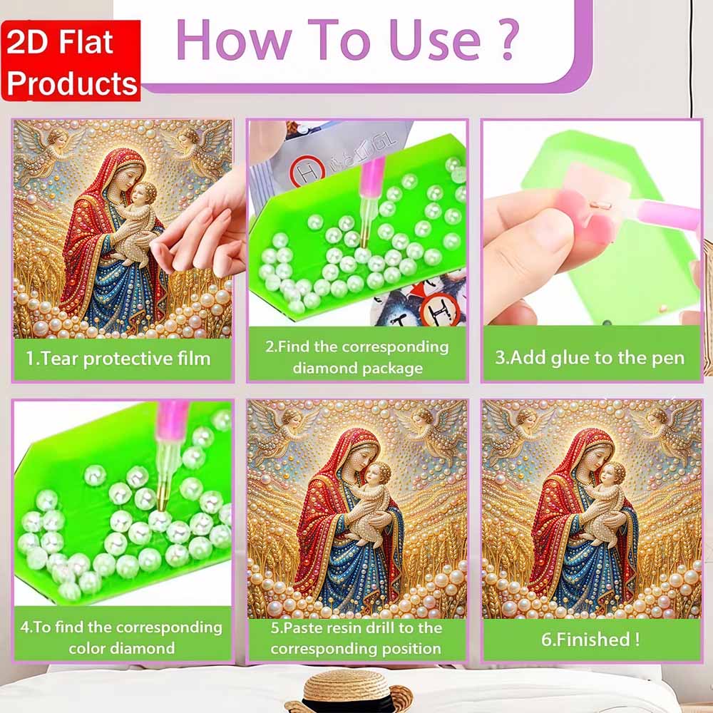 Pearl Painting 5D DIY Decorative Painting. Holy Mother and Angels Art. Elegant Birthday Gift. Handmade Craft Painting