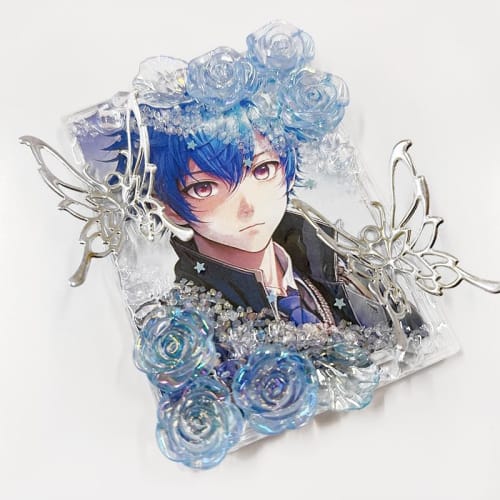 Hard Case Decorative Trading Card Case, Butterfly and Rose Design, Pink