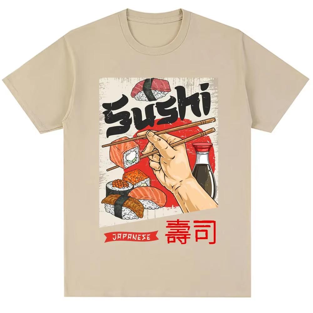 Summer Hot Sale Japan Sushi Funny Graphic T-Shirts Y2k Unisex Unisex Fashion Harajuku T Shirt Cotton Gothic Trendy Round T-Shirt