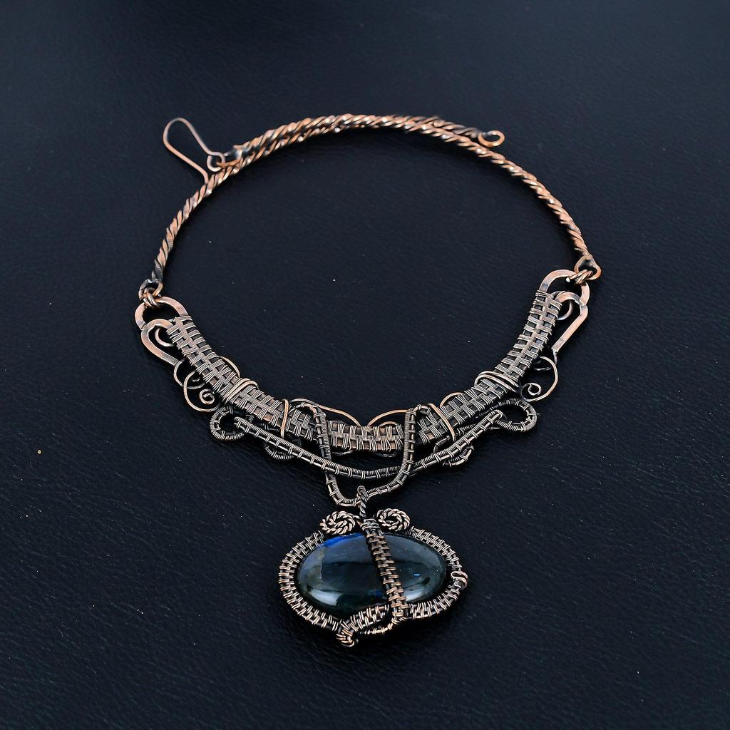 Labradorite Necklace Gemstone Jewelry, 999 Copper Wire Wrapped Necklace, Adjustable Handmade Chain Necklace Gift For Wife Jewelry