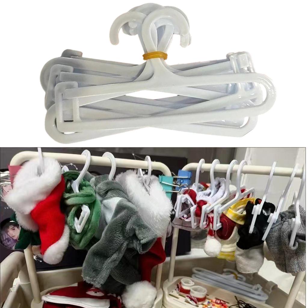 Small Clothes Hanger Organizers for 15cm 20cm Dolls With 10 Plastic Hangers Sturdy Dollhouse Furniture Toy Accessory