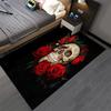 Skull and Red Roses Pattern Carpet, Gothic Style, Black Background Suitable for use as an anti-slip for living room bedroom sofas