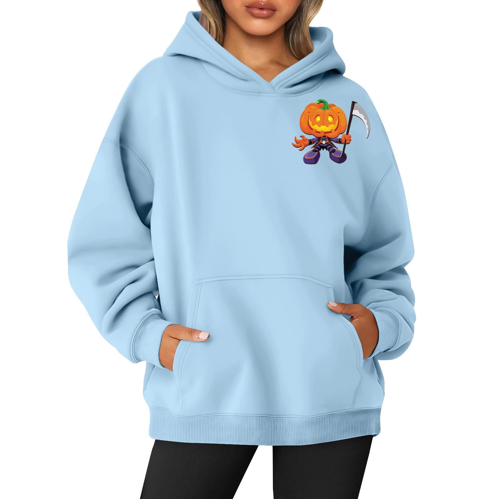 

Женская толстовка с капюшоном и круглым вырезом, длинными рукавами и принтом «Хэллоуин» XL