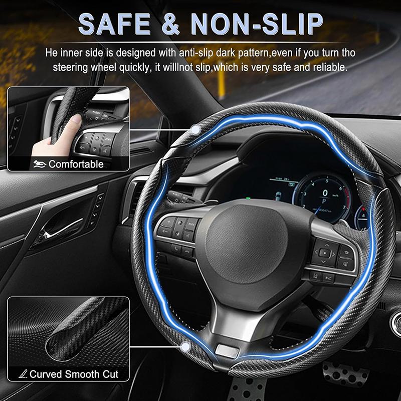 2/3 Pezzi Coprivolante in Fibra di Carbonio per Auto 38cm Antiscivolo Copri Carta Maniglia Booster Volante Auto Copertura Protettiva