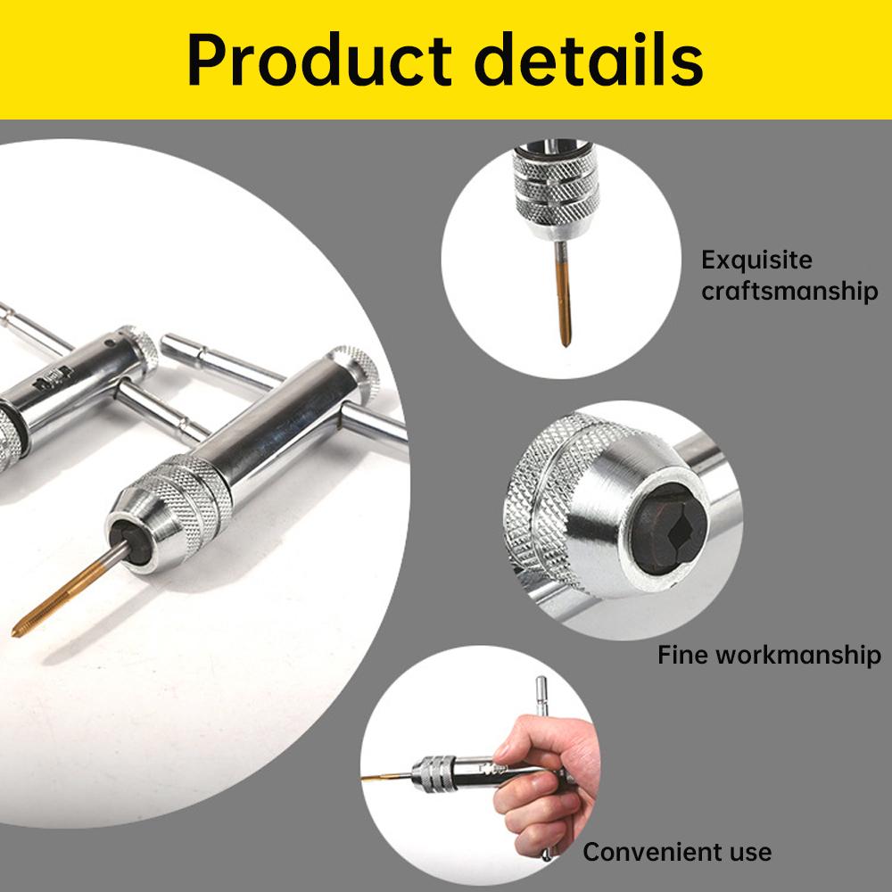 Stainless Steel Ratcheting Tap Wrench Adjustable T-Handle Plug Tap Metric Screw Tap Drill Thread ToolM3 M4 M5 M6 M8 Hand Tools