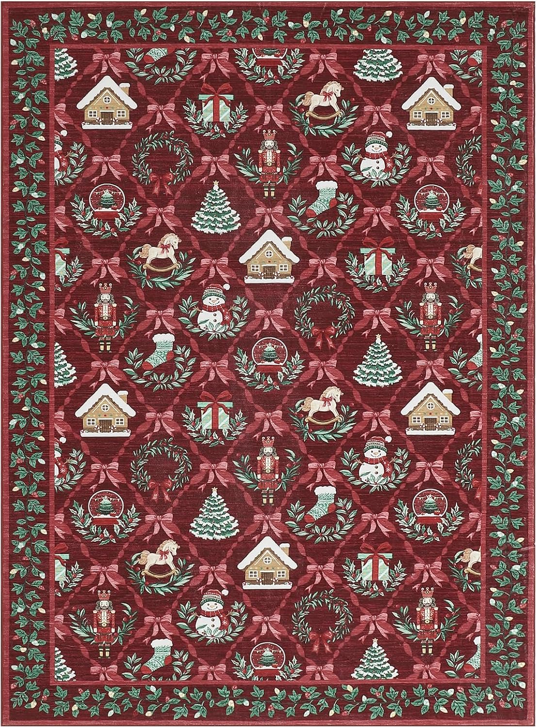 

VIKAMA Christmas Red Holiday Rug - Slip-Resistant, Low-Fiber, Stain-Resistant Winter Home Decoration For Living Room And Bedroom 80cm x 120cm
