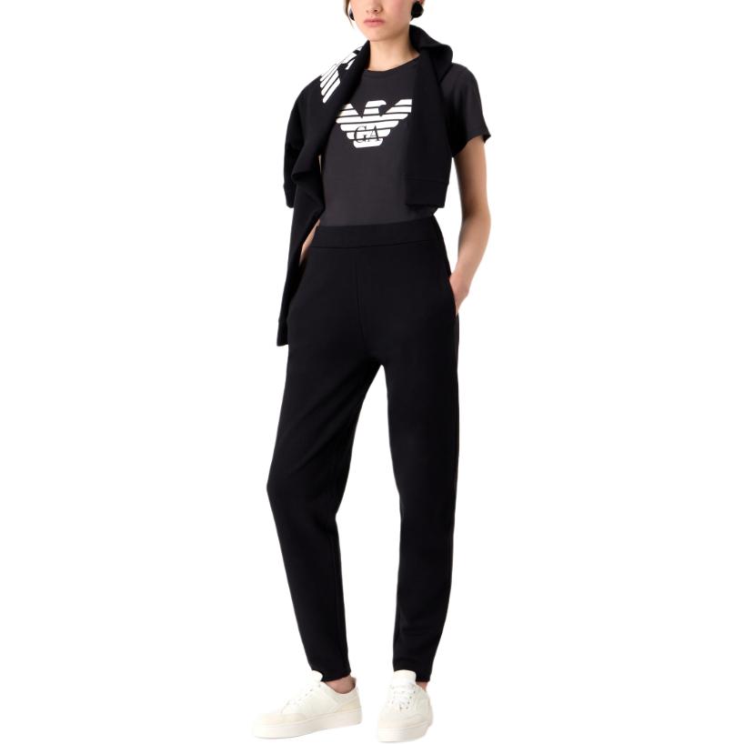 Emporio Armani FW23 Letter Logo Print Crew Neck Long Sleeve Sweatshirt Women Sweatshirt Navy-Blue 8N2M9E-2J49Z-F902