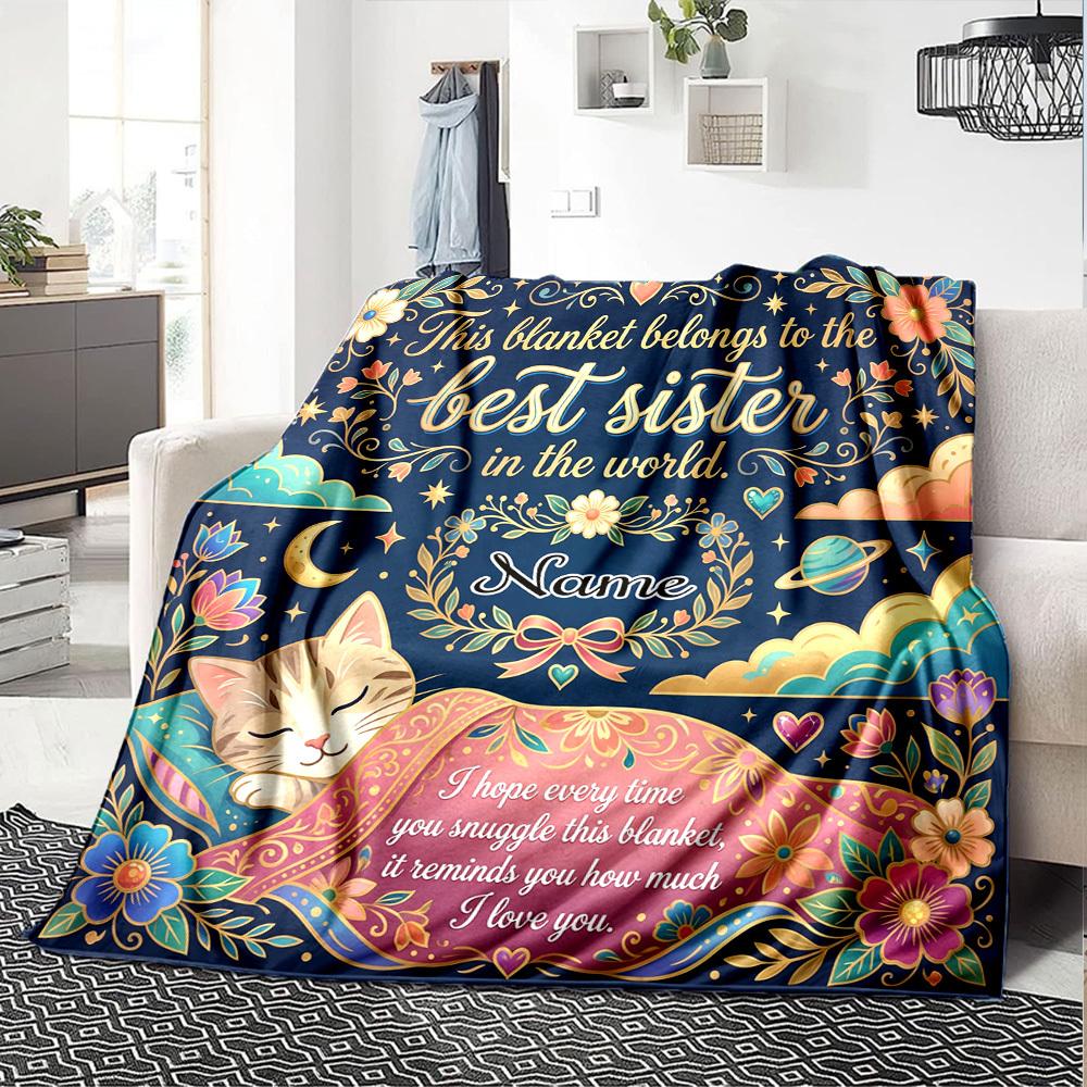 Sisterly Appreciation Card Blanket Personalized Name Soft Warm And Versatile For Sofa Bed Office And Travel Machine Washable Comfortable In All