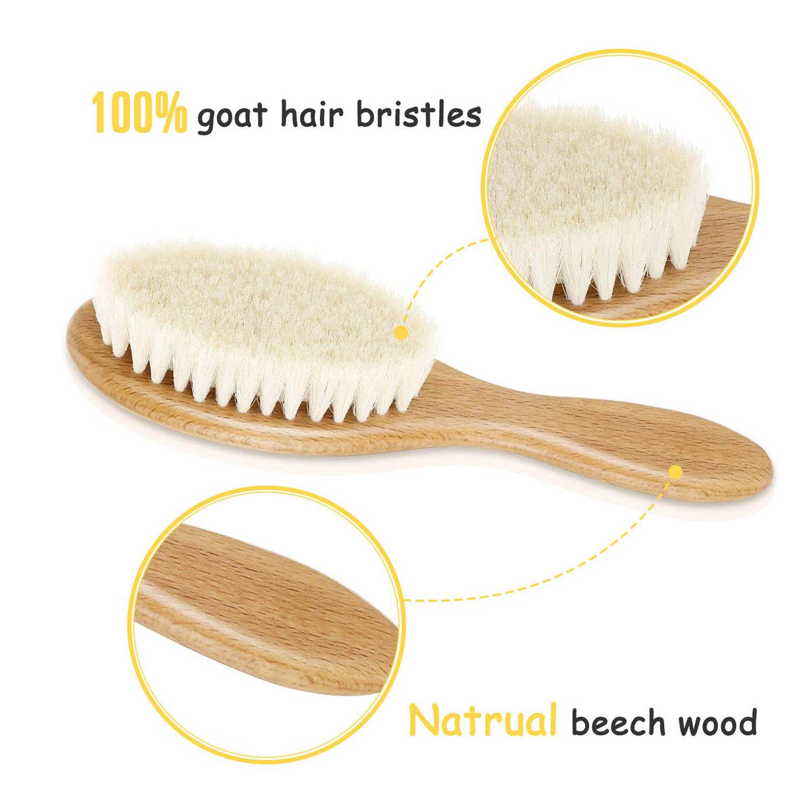 

Baby Hair Brush Comb Set, Wooden Handle Wool Hair Scalp Massage Brush for Stimulating , with Soft Comb for Newborn Kids