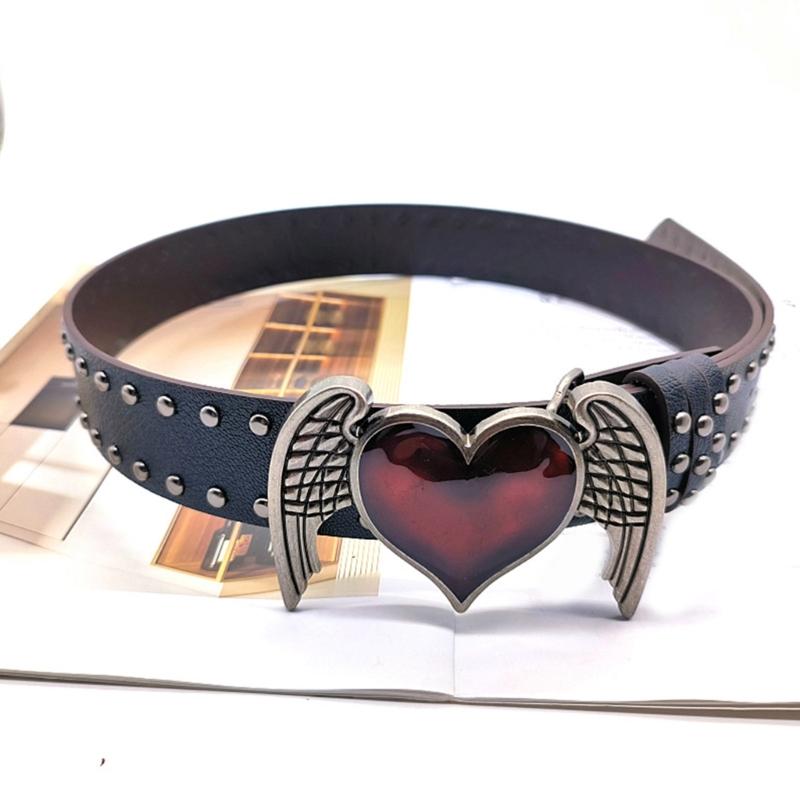 PU Waist Belt with Heart&Wing Buckle Adjustable Length Waist Belt Girls Jeans Dresses Skirt Coat Decors Waistband