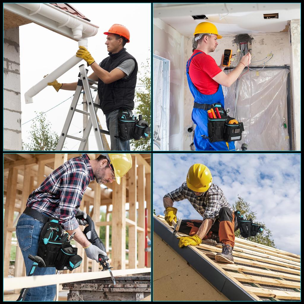 DURATECH Electrician's Tool Pouch, Detachable Tool Bag, Tool Holder, Power Tool Bag, Work Tool Bag, 1800D Oxford Fabric, Carabiner Hook, Multifunction