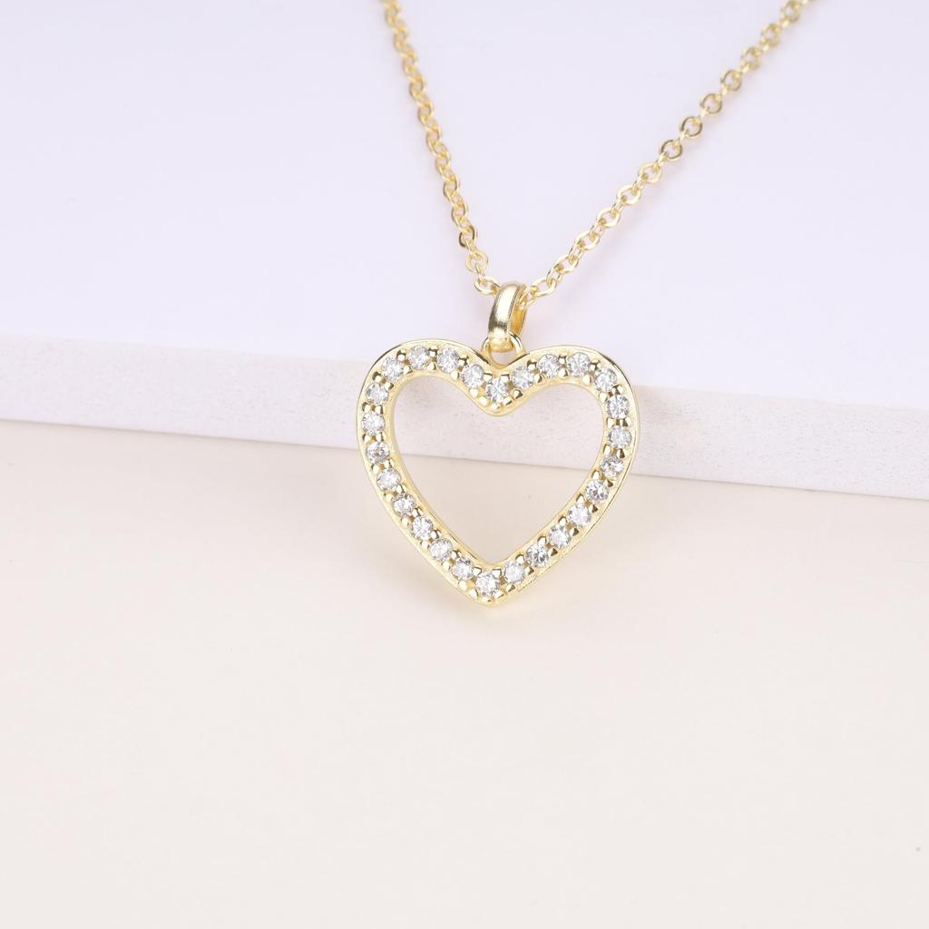 GAVU 14K Guld och Sterling Silver 925 CZ Diamant Hjärthalsband för Kvinnor