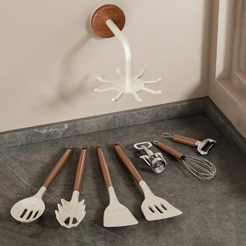 No Drill Kitchen Storage Rack Wall Mounted Space Saving Spatula Spoon Holder Anti Drop Utensil Organizer Bathroom
