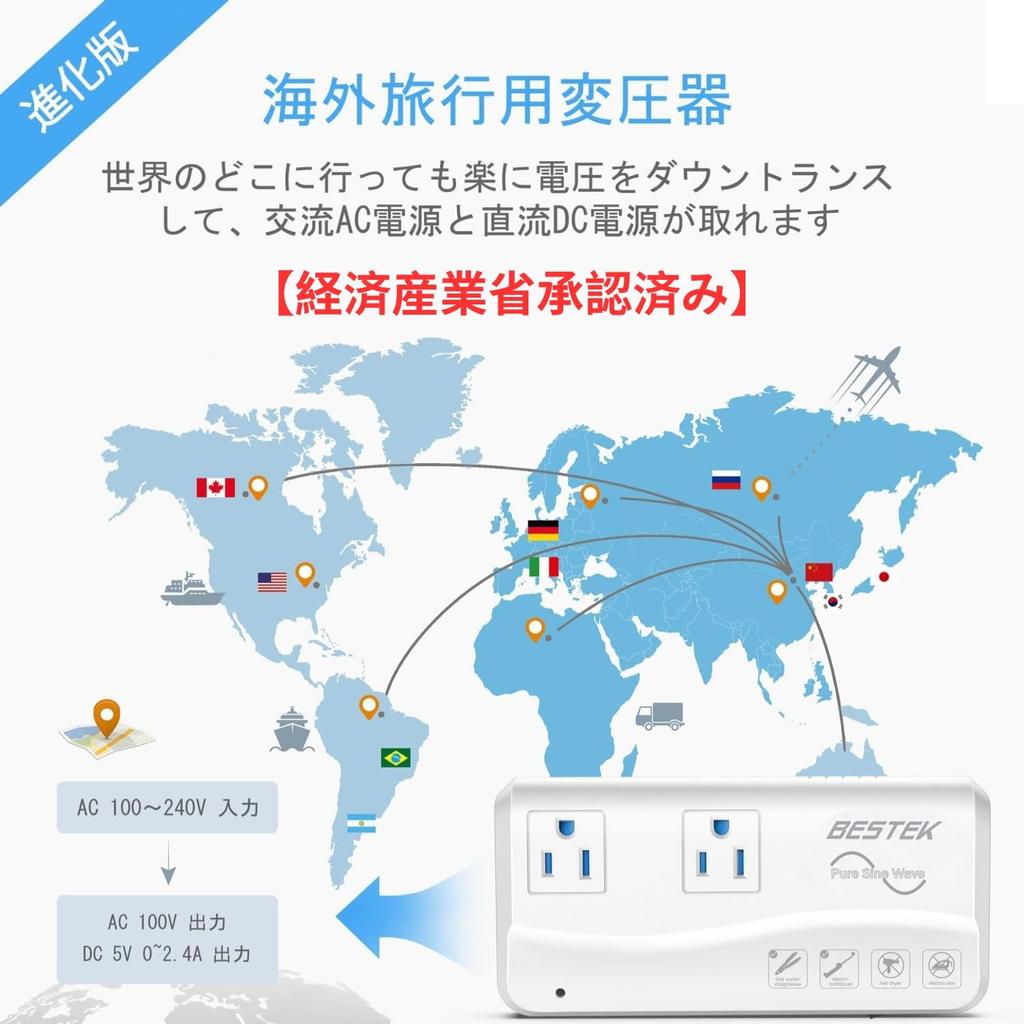 BESTEK Travel Sine Wave Includes and O Type Conversion Compatible with International and 220V to Transformer for Overseas PD 35W Shock White