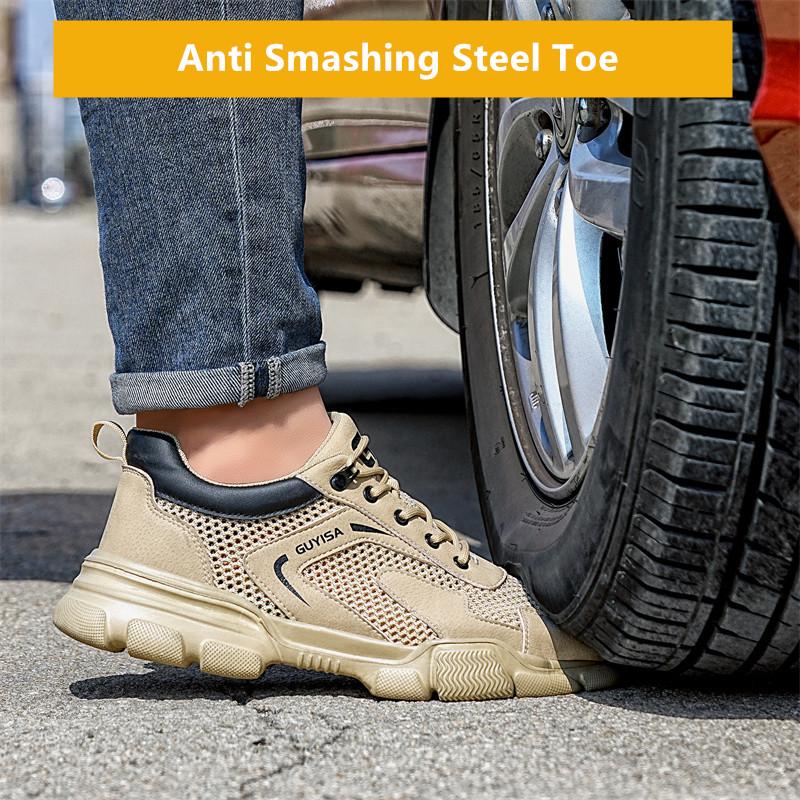 Summer Work Shoes with Protection Breathable Work Shoes with Steel Toe Safety Work Sneakers Lightweight Work Shoes for Men Gift