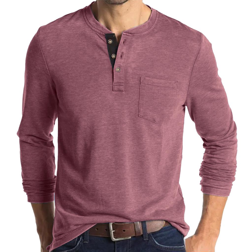 Men's Long Sleeve Round Neck T-Shirt Men's Henley Base Shirt Casual Top