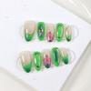 3D Almond-Shaped Transparent Ice Nails: Cat Eye Neon Green Flower Carving & Handmade Embossed Drill Manicure Tips