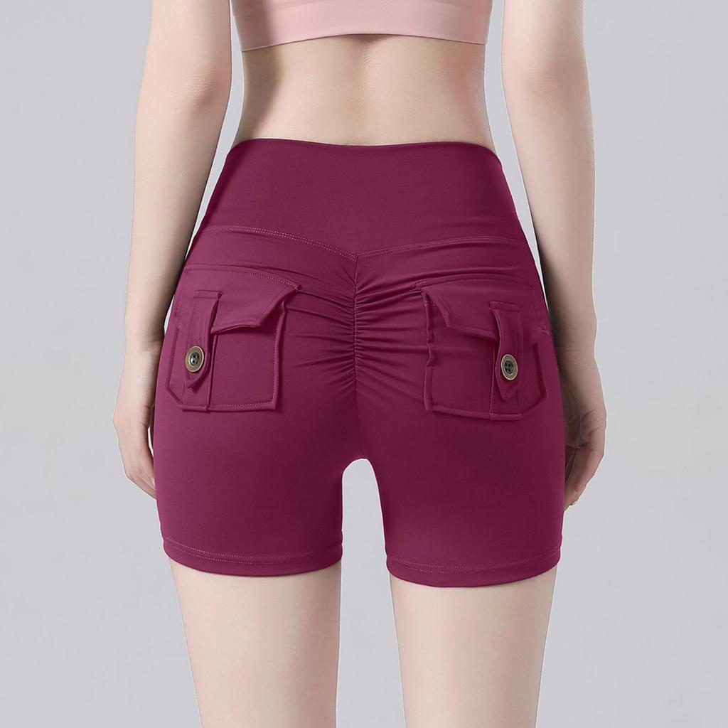 Szorty do jogi z wysokim stanem, transgraniczne: Uczucie drugiej skóry, Efekt liftingu brzoskwiniowego, Kieszeń, Fitness i Bieganie